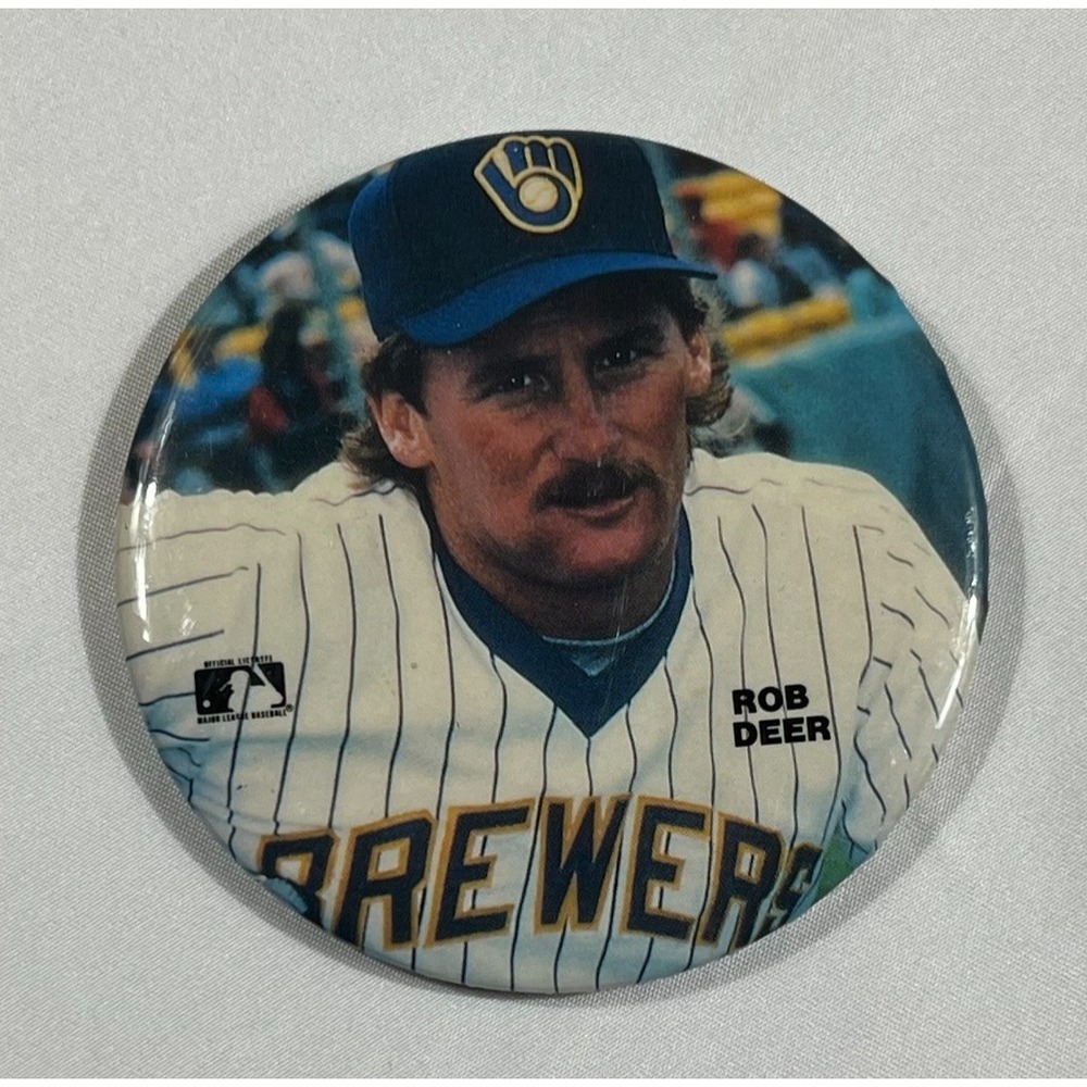 vintage rob deer milwaukee brewers 3 inch pinback button mlb baseball pin